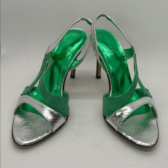 Boccaccio Glamorous Green/Silver Leather Stiletto Heels Shoes **Size 37/US 7**🌸🌸 - Picture 3 of 9